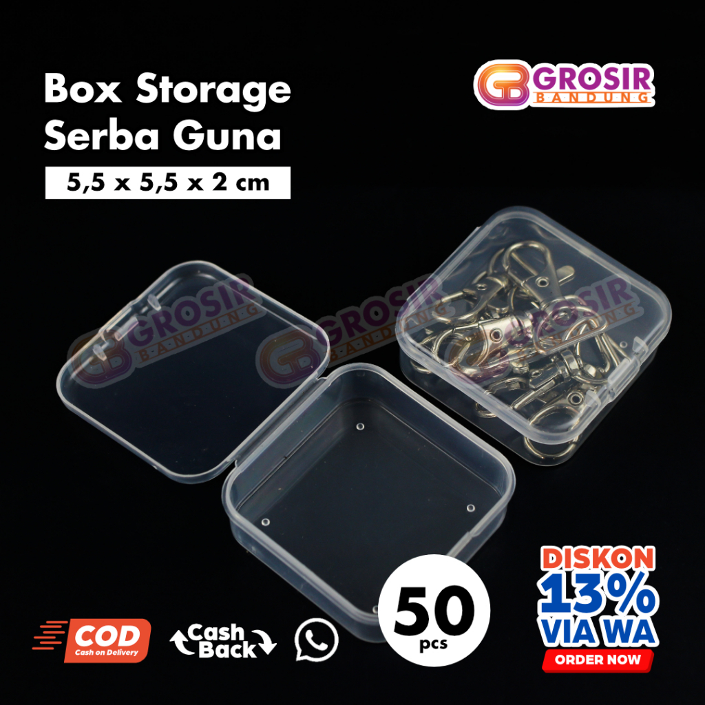 

(5,5 x 5,5 x 2 cm) Tempat Storage Plastik PP Box Transparan penyimpanan Organizer Serbaguna mini Sedang Besar