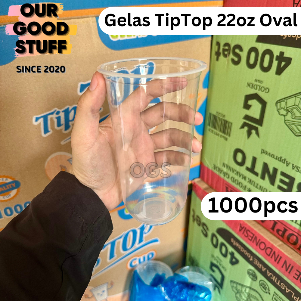( 1 DUS ) Gelas Plastik TipTop 22oz Oval isi 1000pcs 9gram / Gelas Oval Bening 22oz