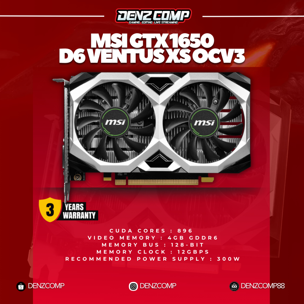 MSI GTX 1650 D6 VENTUS XS OCV3 4G GTX1650 4GB DDR6