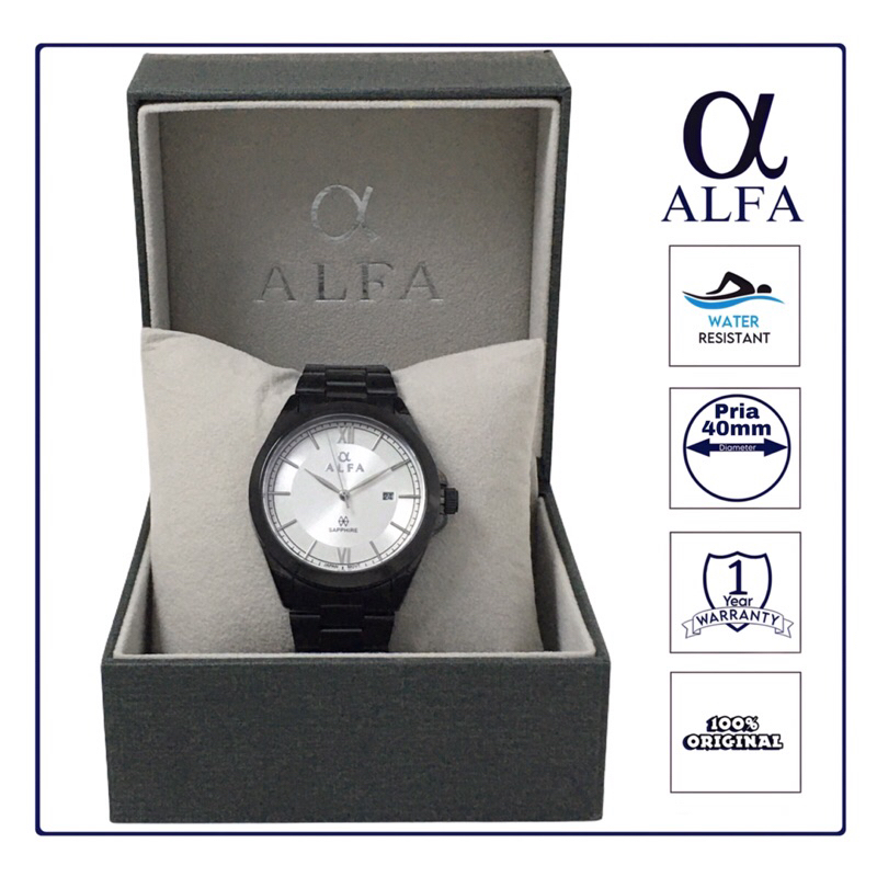 ALFA Jam Tangan Pria Wanita Tahan Air Warna Hitam R8005 Original