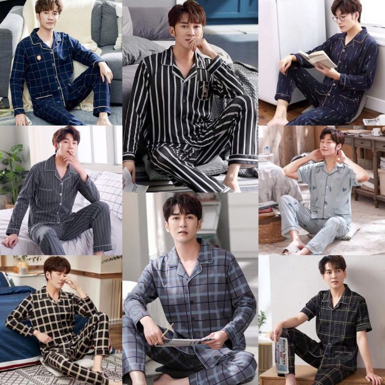 KODE N18K SETELAN BAJU PIYAMA SET BAJU TIDUR PRIA DEWASA CP KATUN IMPORT PREMIUM LENGAN PENDEK STELA