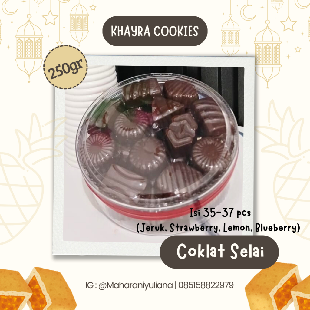 

Khayra Cookies Coklat Selai (Jeruk, Strawberry, Lemon, Blueberry) - Coklat Mede - Coklat Cococrunch