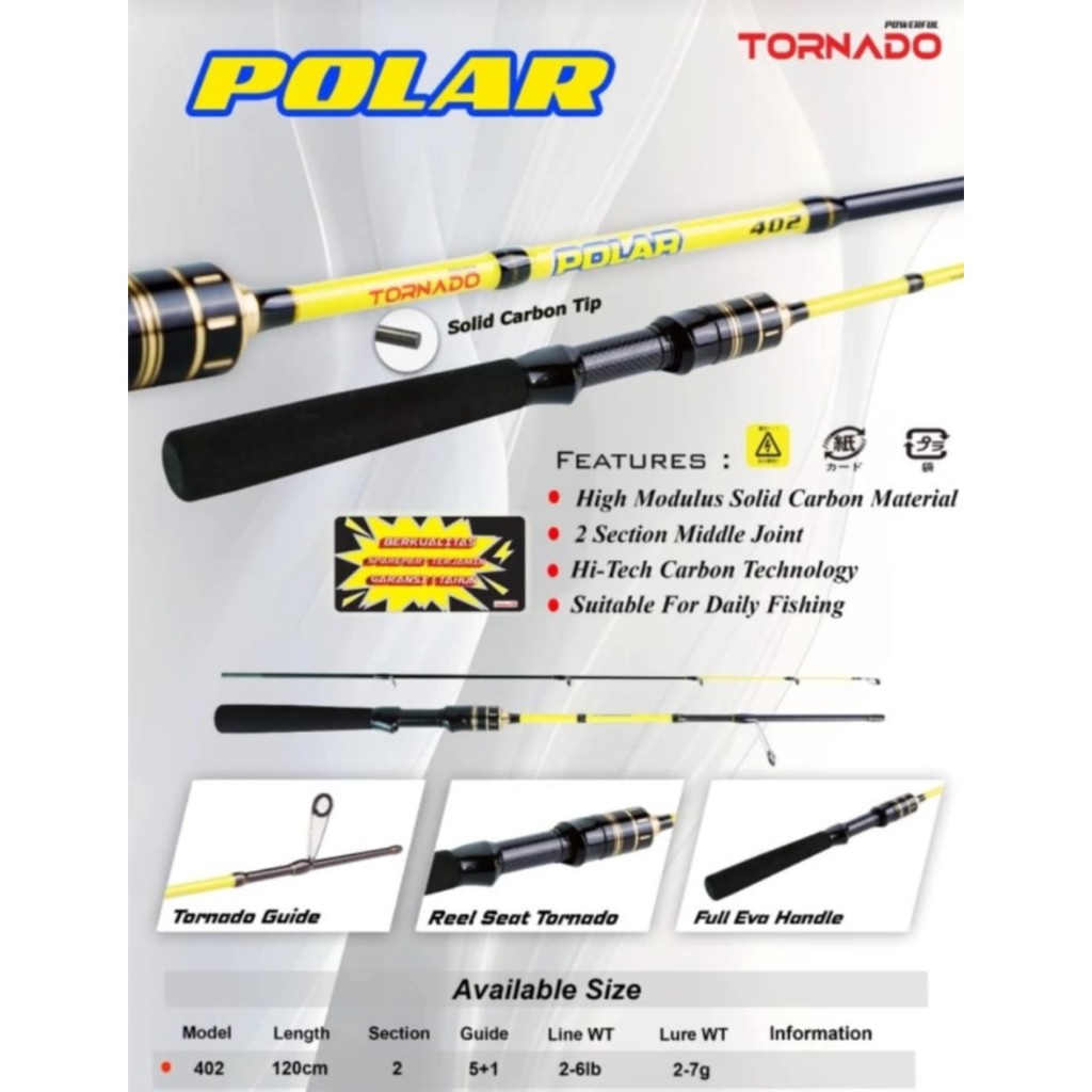 Joran Pancing Spinning Carbon Solid TORNADO Master King 120cm (Cocok Untuk Udang & Ikan)