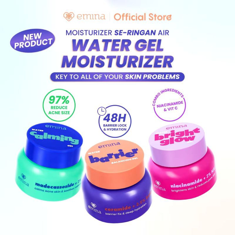 EMINA WATER GEL MOISTURIZER 30G | MENCERAHKAN & MENGURANGI FLEK HITAM | MELEMBABKAN & MEMPERKUAT SKI