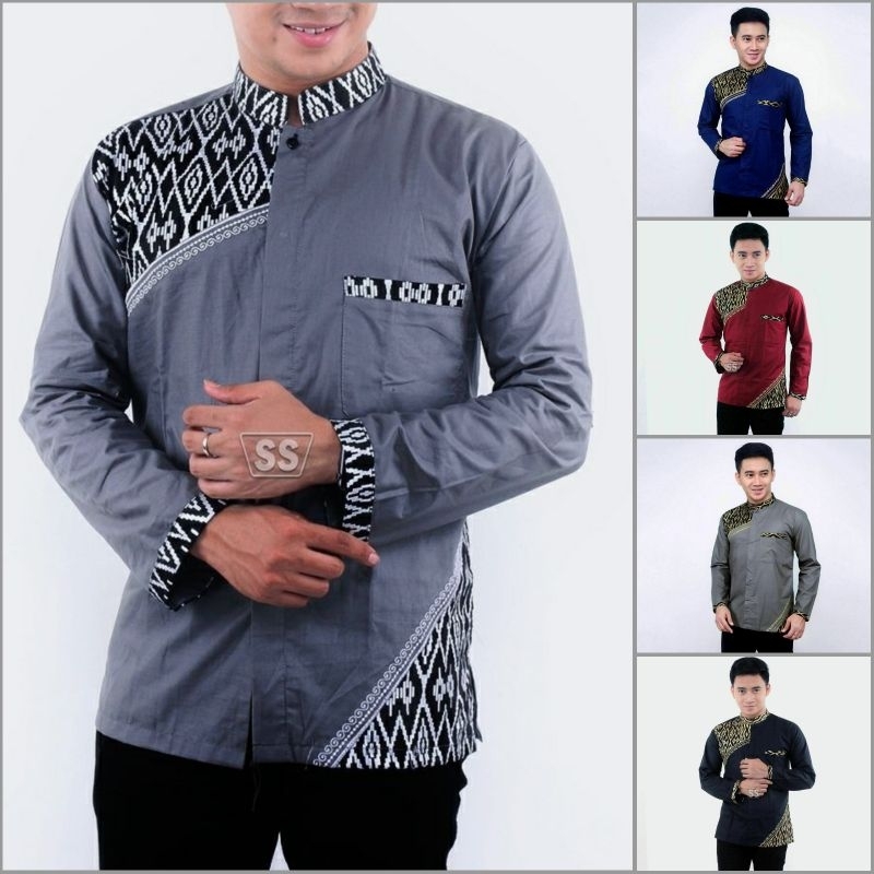 Baju Koko Putih Batik Pria Dewasa Seragam Lengan Panjang