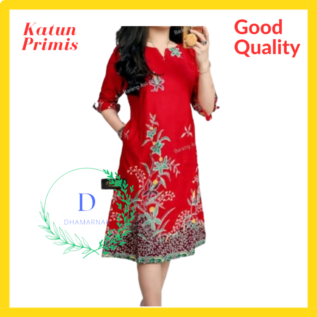 Baju Tunik Wanita Motif Batik Bunga Baru Katun Halus Casual Outfit Seragaman