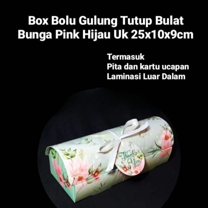 

5 Pcs Box Bolu Gulung Tutup Bulat Motif Bunga Pink Hijau Muda Ukuran 25x10x9cm
