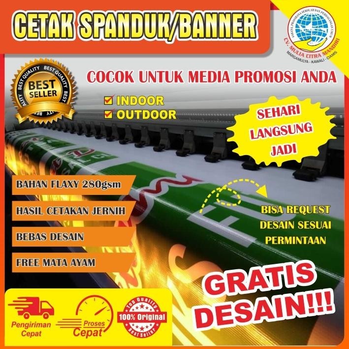 CETAK BANNER / SPANDUK CUSTOM FREE DESIGN SEHARI JADI BALIGHO BAHAN FLEXY 280gr