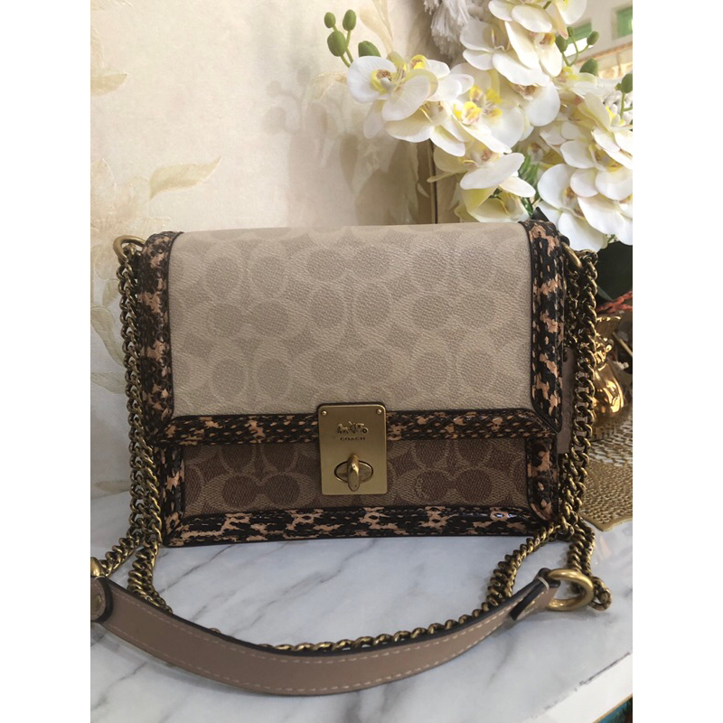Coach Hutton Shoulder Bag Blocked Signature motif Snakeskin Preloved
