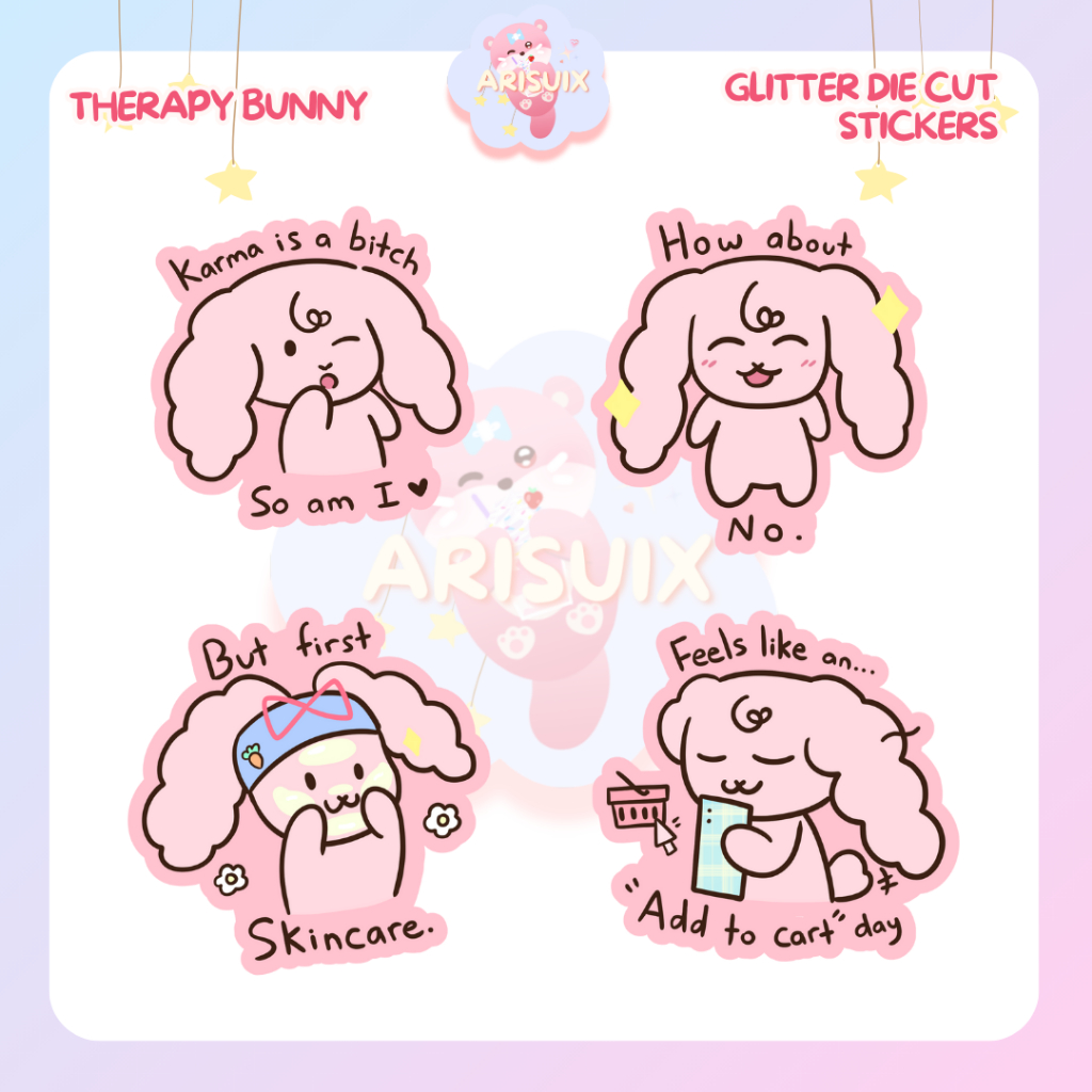 

[Arisuix] Therapy Bunny - Arisuix Friends Series - Vinyl Glitter Die Cut Sticker