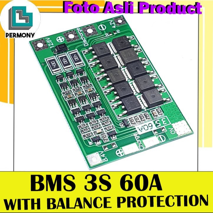BMS 3S 60A With Balance Protection Board 18650 Charger Lithium Battery