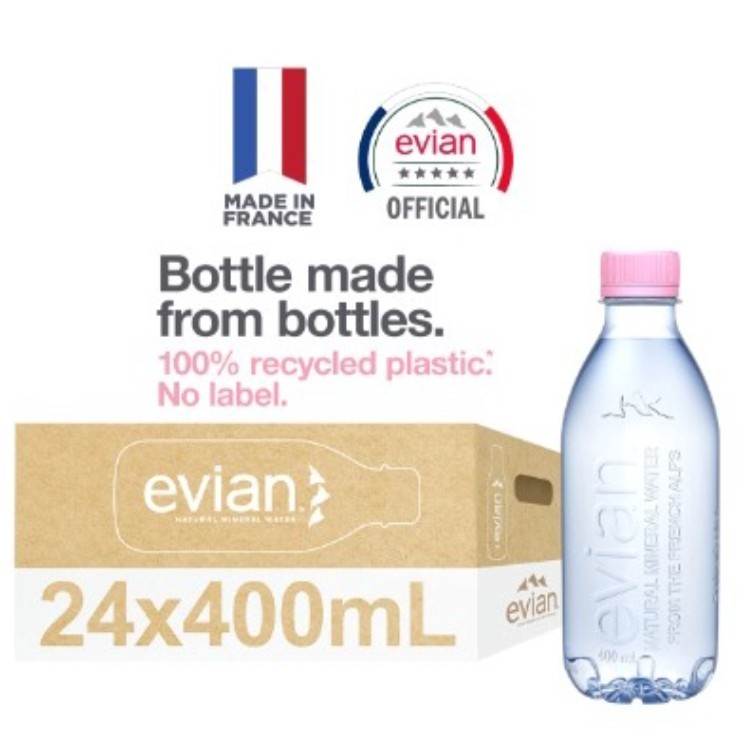 

Evian Natural Mineral Water 100% Recycled PET Label Free - 24pcs