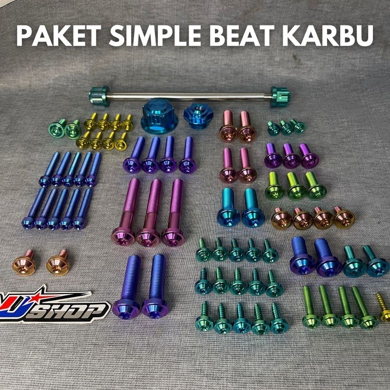 Paket simple beat karbu probolt titanium simple mewah original pemanis part motor baut titanium untu