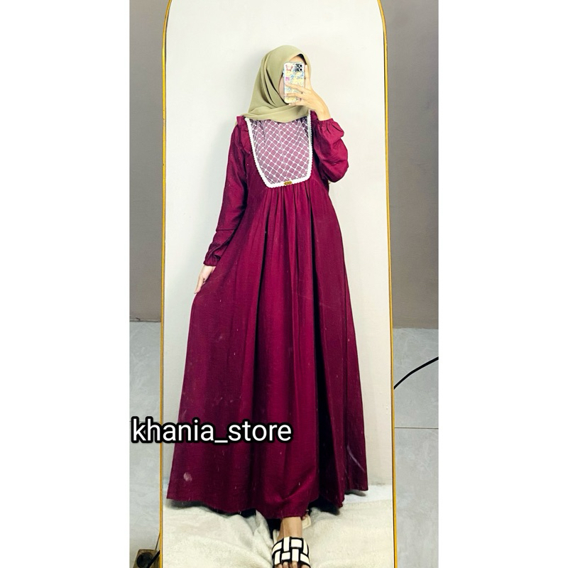 Slavina Dress/Gamis Slavina/Gamis pololinen mix brukat renda/Busui Resleting depan/muslim wanita