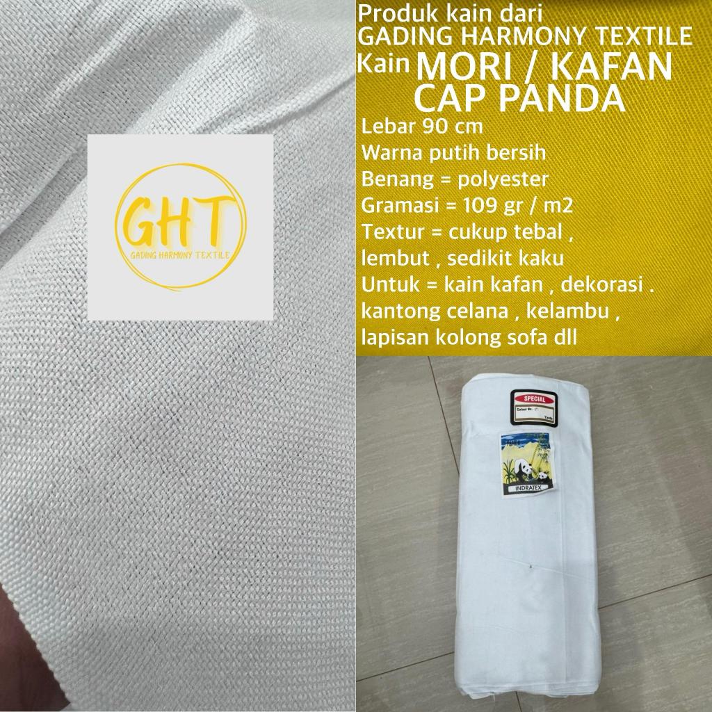 ( per 25 cm ) kain MORI KAFAN Cap PANDA putih bersih lebar 90 cm polyester lembut bahan kafan jenasa