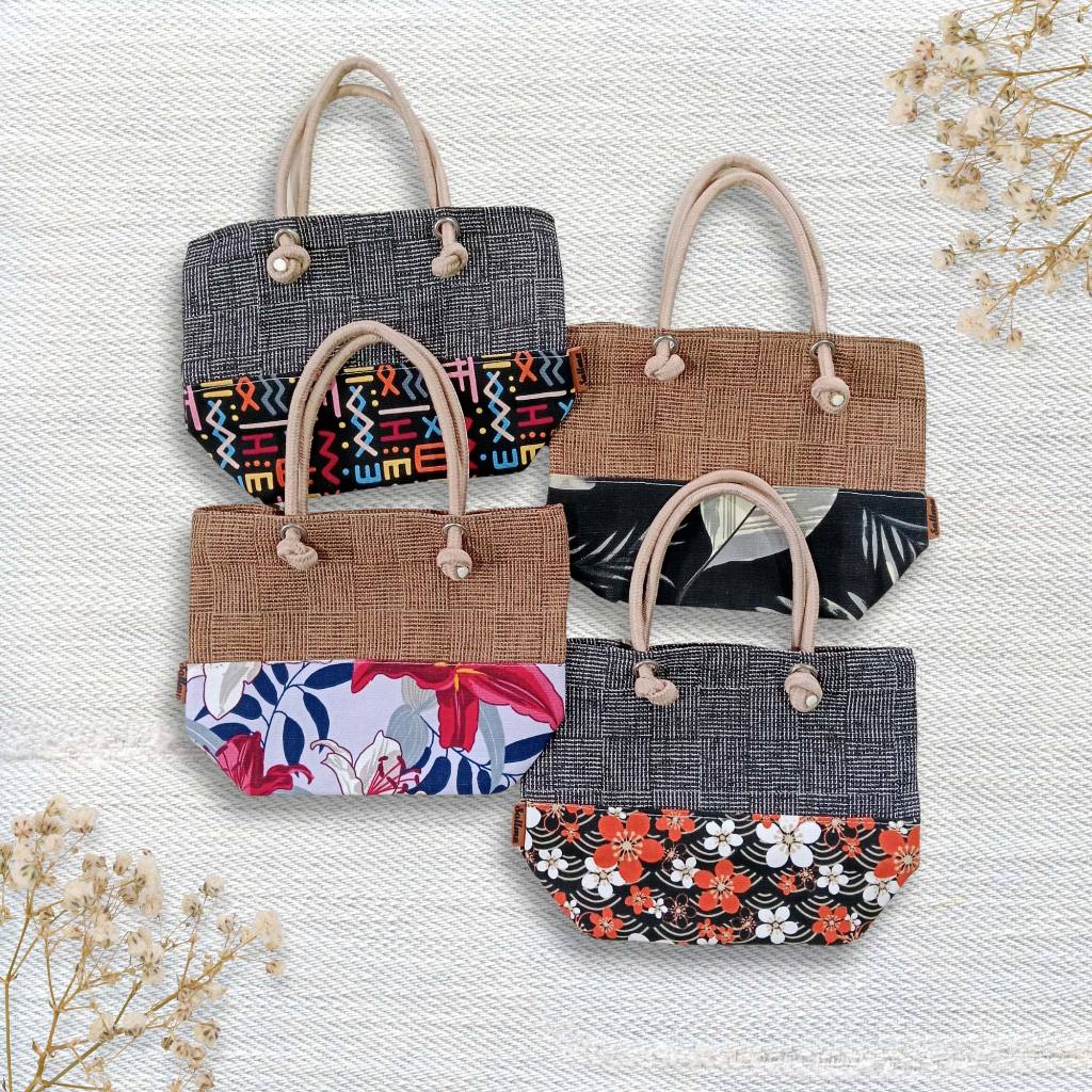 [DISVA H] Tas Totebag Goni Laminasi Totebag Jinjing dengan Resleting Bahan Goni Tali Sumbu