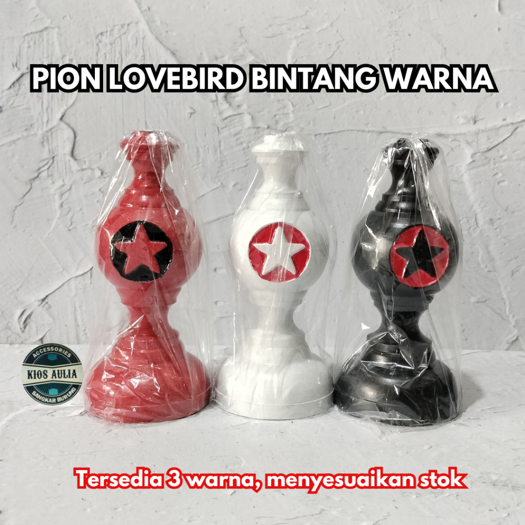 (GROSIR ECER) PION LOVEBIRD MOTIF BINTANG WARNA PUTIH MERAH HITAM PION AKSESORIS GANTUNGAN KANDANG S