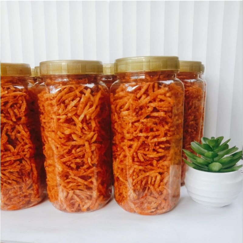 

Kentang Mustofa Krispi Pedas Manis lezzat 3 toples ( 600ml x 3 )