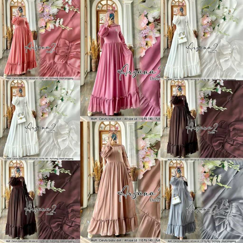 Arsana Dress Gamis Ceruty Gamis Ceruty Babydoll Gamis Ceruty Polos Gamis Ceruty Jumbo Dress Muslimah