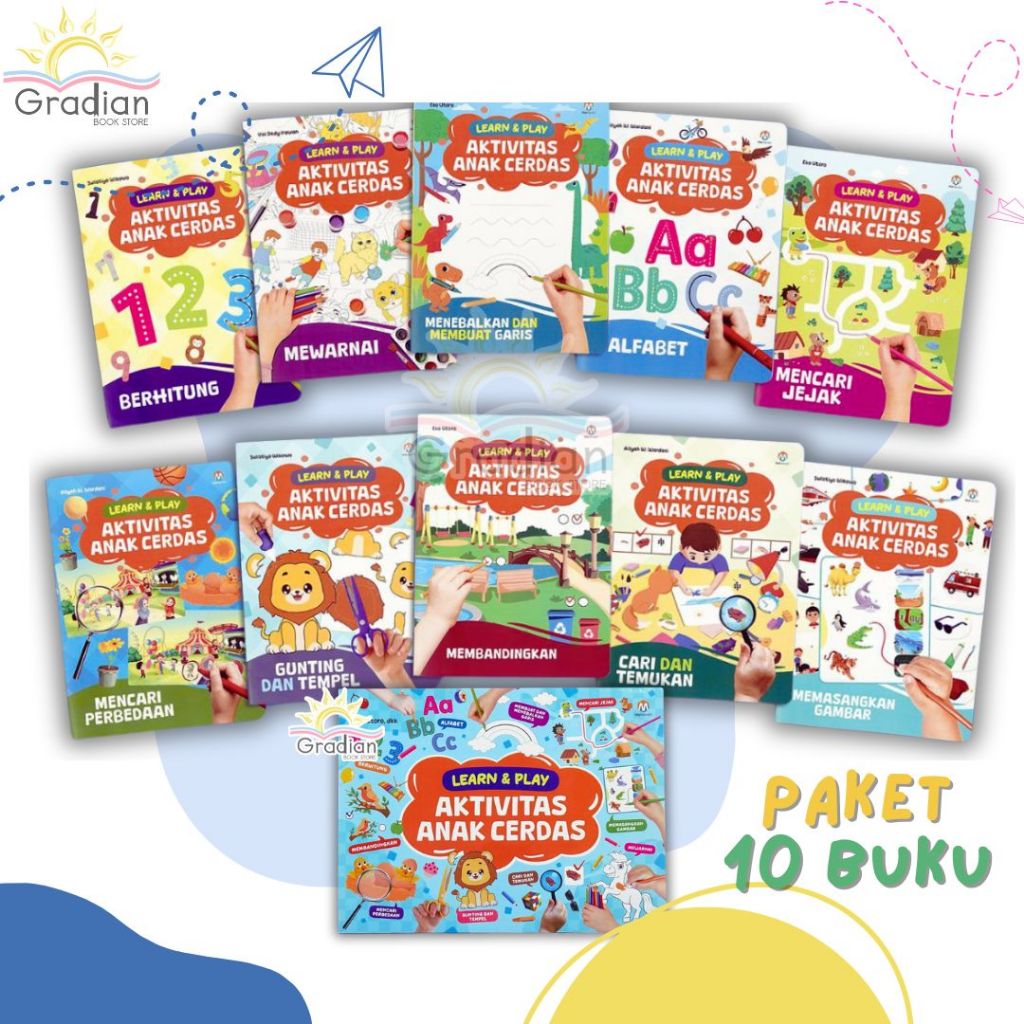 Paket 10 Buku LEARN & PLAY : AKTIVITAS ANAK CERDAS - Buku Aktivitas Belajar Anak TK PAUD