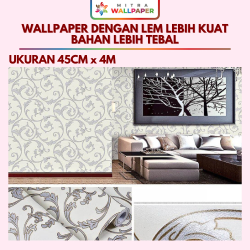 Wallpaper Dinding Ruang Tamu Aestetic Elegan Mewah Motif Ukir Silver Wallpaper Dinding Kamar Tidur 3