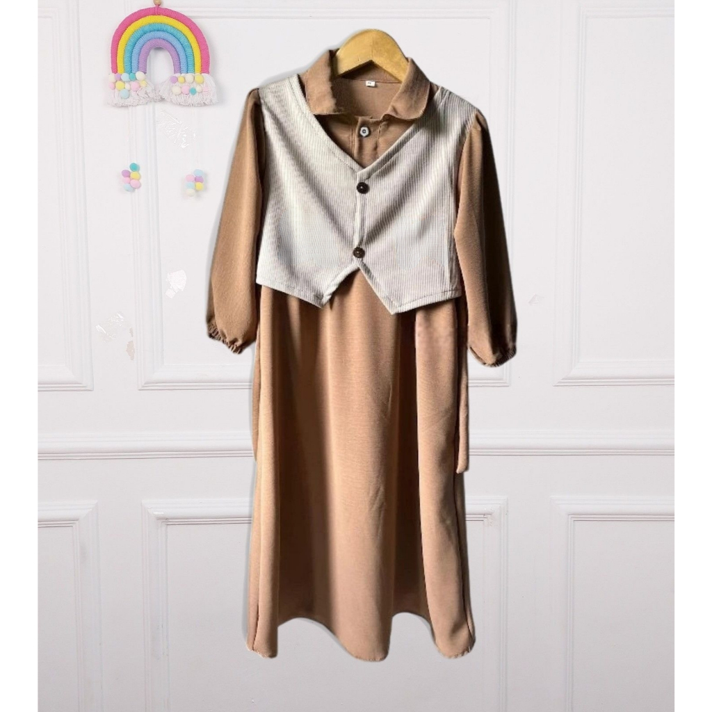 Dania Dress Gamis Anak Rompi Terbaru bahan Crinkle Mix Knit Premium Gamis Couple Adik dan Kakak