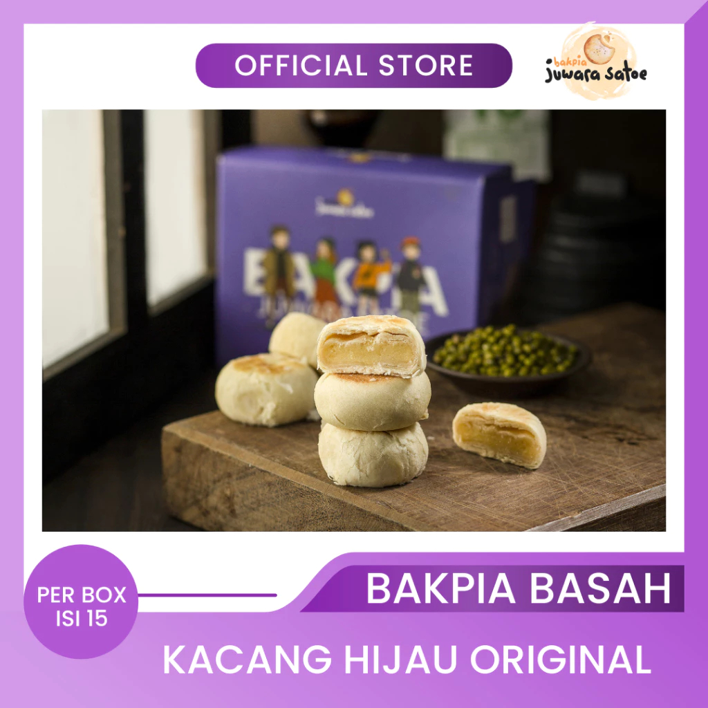 

BAKPIA JUWARA SATOE Bakpia Basah Kacang Hijau Original isi 15 Pcs - Oleh Oleh Khas Jogja