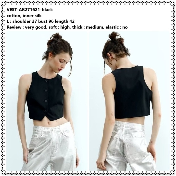 AB271621 Baju Outer Crop Top Vest Rompi Cardigan Tanpa Lengan Wanita Korea Import Hitam Black