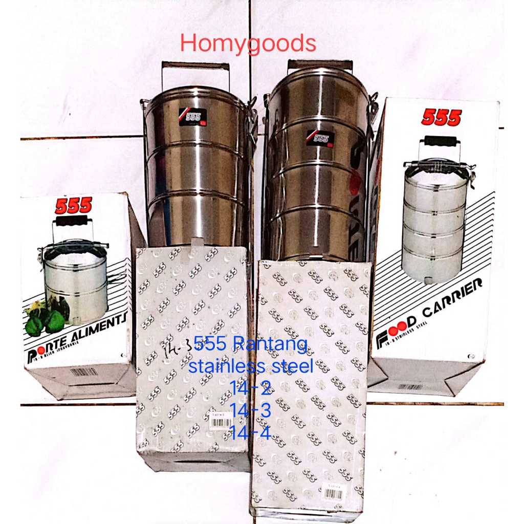 High Quality 555 RANTANG STAINLESS STEEL KUNCI JEPIT THAI FOOD CARRIER 14cmx2, 14cmx3, 14cmx4 susun