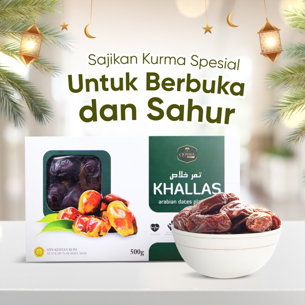 

BUNDLING KURMA - Kurma Kholas Qoswa 500gr Dan Link Sari Kurma Suplemen Nutrisi Tubuh 650gr