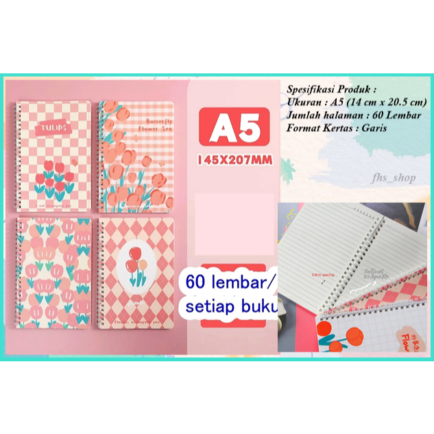 

Notebook A5 Notebook Cute Notebook Lucu Buku Tulis Notebook Aesthetic Diary Peach Tulip Notebook