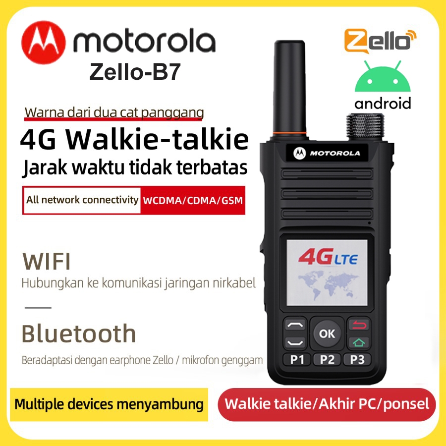 HT Zello Android Walkie Talkie 4G Motorola B7 WIFI/Bluetooth POC Global 6800mAh Baterai USB-Pressuri