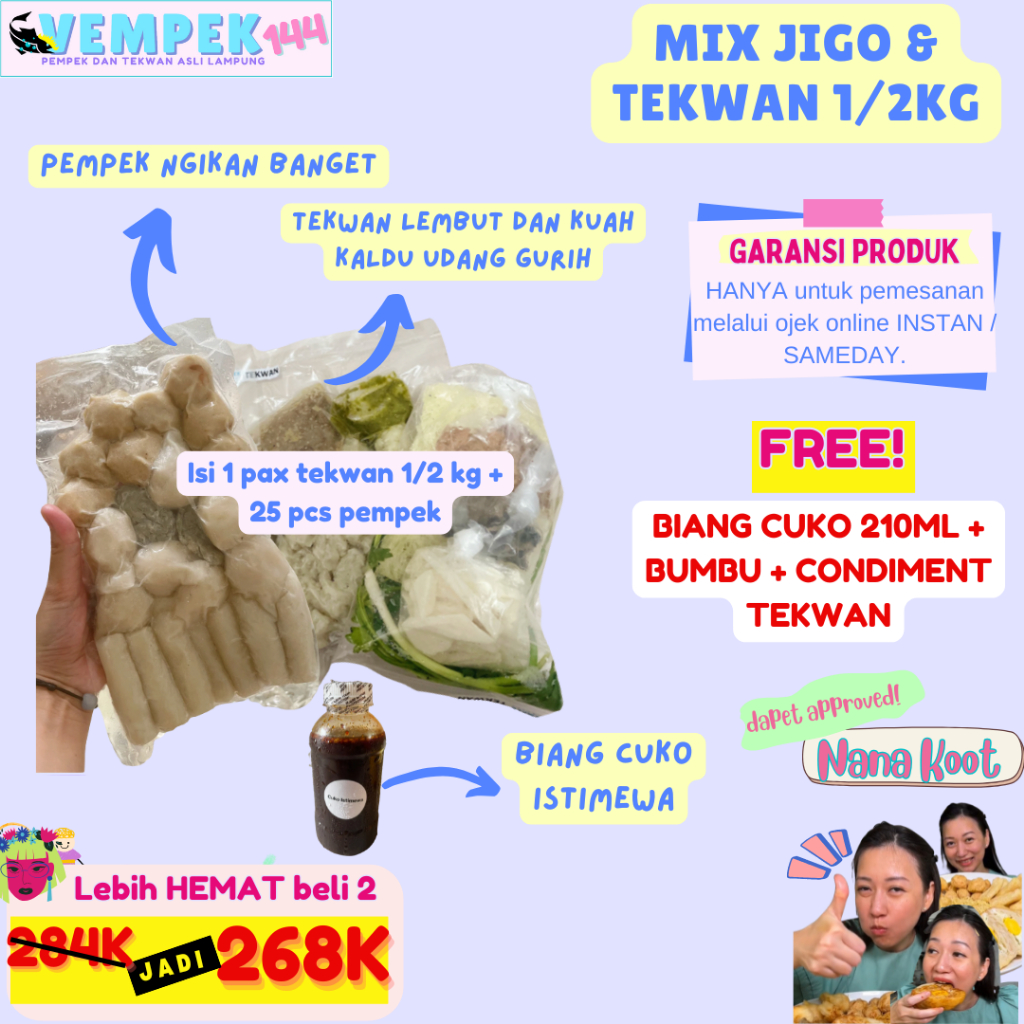 

ISI 25 PEMPEK & TEKWAN 1/2 KG ASLI LAMPUNG - MIX JIGO TEKWAN - VEMPEK ASLI