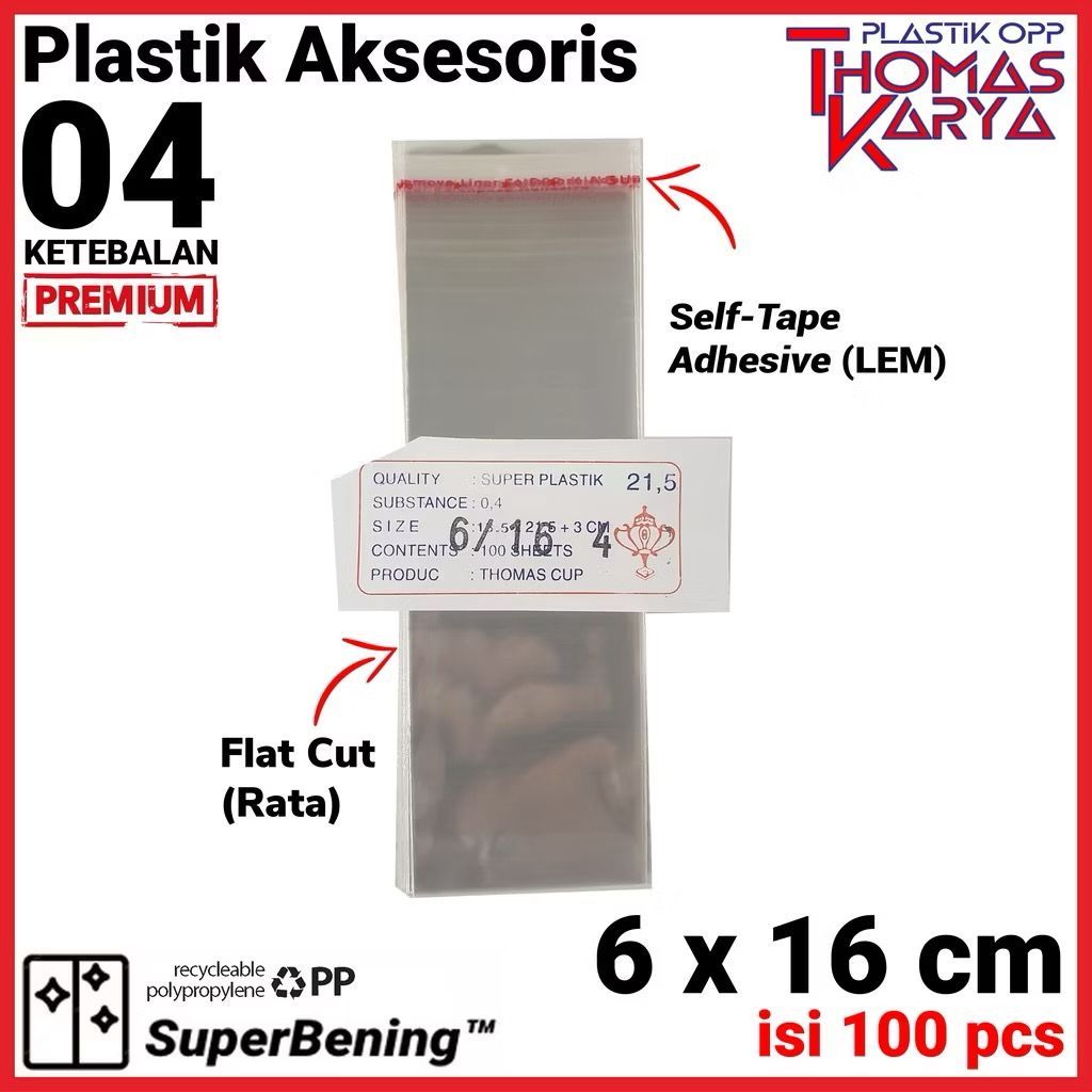 6x16 CM Plastik OPP TEBAL | Plastik OPP Seal | Plastik Kaca | Kantong Bening | Plastik OPP Lem | Kem