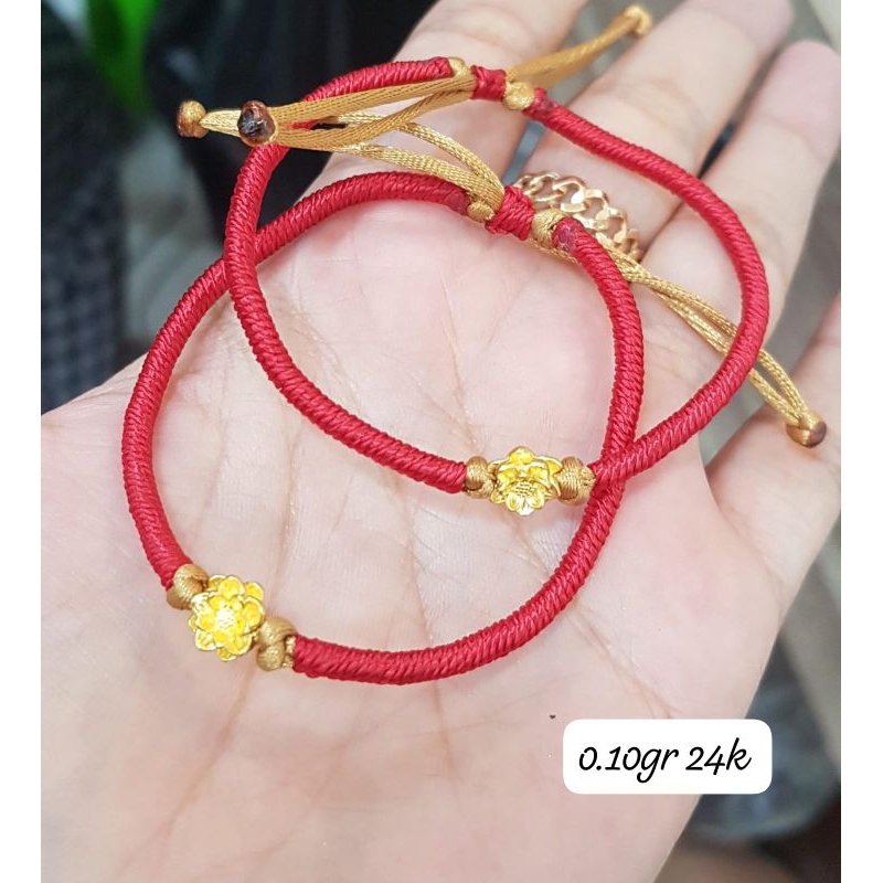 Gelang Emas Asli Teratai 24K Hongkong 999% Tali Lilit