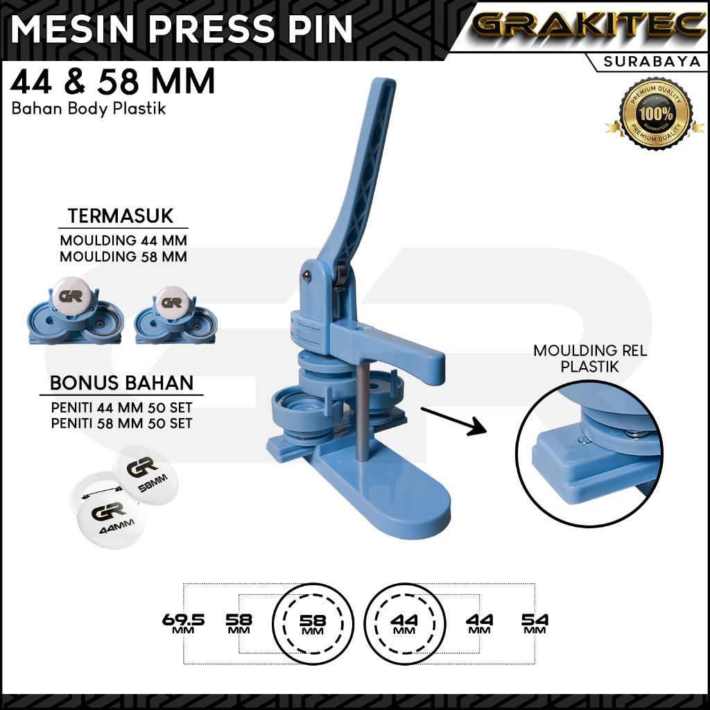 

Grakitec Mesin Alat Press Pin Moulding 44 & 58 mm Bahan Body Plastik