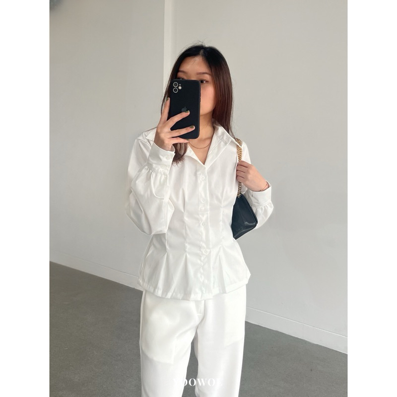 YOOWOL Iris Shirt / Kemeja Basic Korset Wanita Lengan Panjang Baju Atasan Wanita Casual Formal