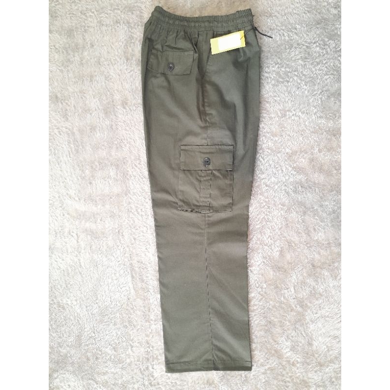 Celana Cargo Wanita Allsize Warna Hijau Botol Bahan Cotton Canvas
