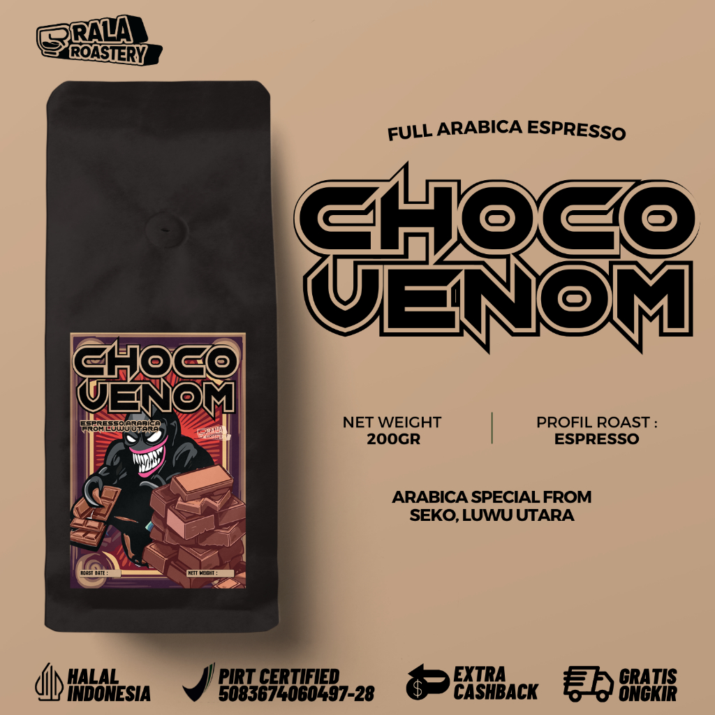 

Full Arabica Espresso Choco Venom Seko Luwu Utara 200GR
