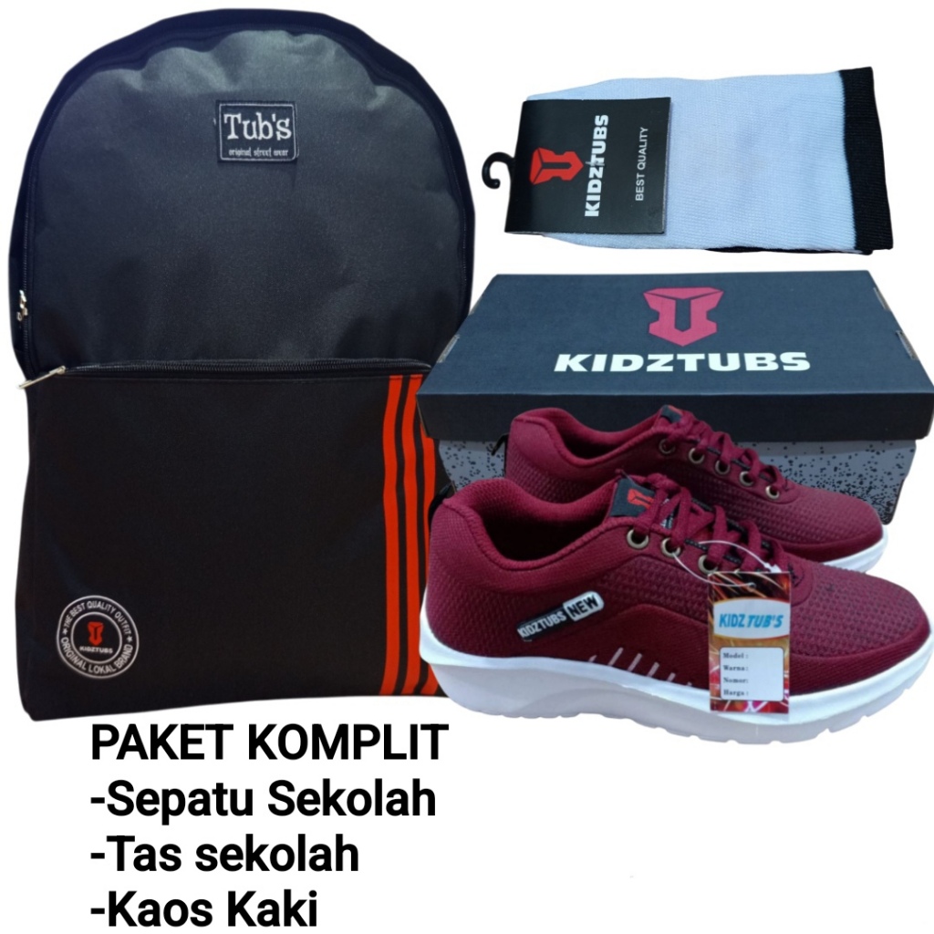 KIDZTUBS Sepatu Sekolah Anak Paket Komplit Sepatu Sekolah + Tas Sekolah + Kaos Kaki TUBS1756022225