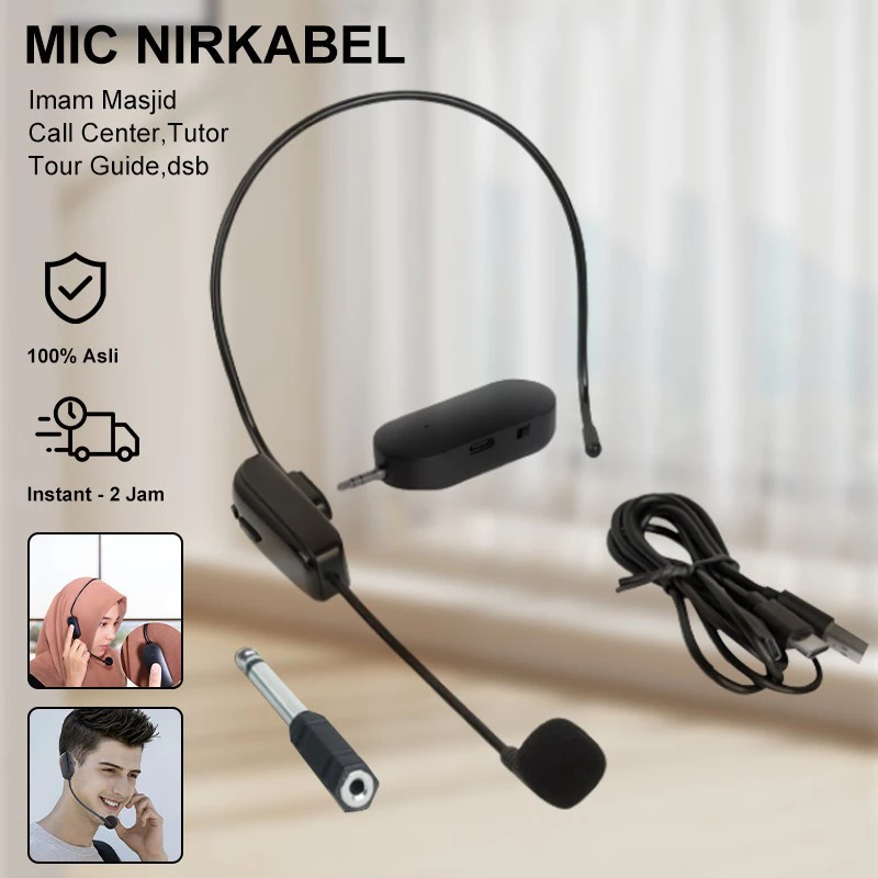 Microphone Clip On Head AY Wireless Bluetooth Mic Imam Tarawih Mic UHF Call Center Mic Presentasi To