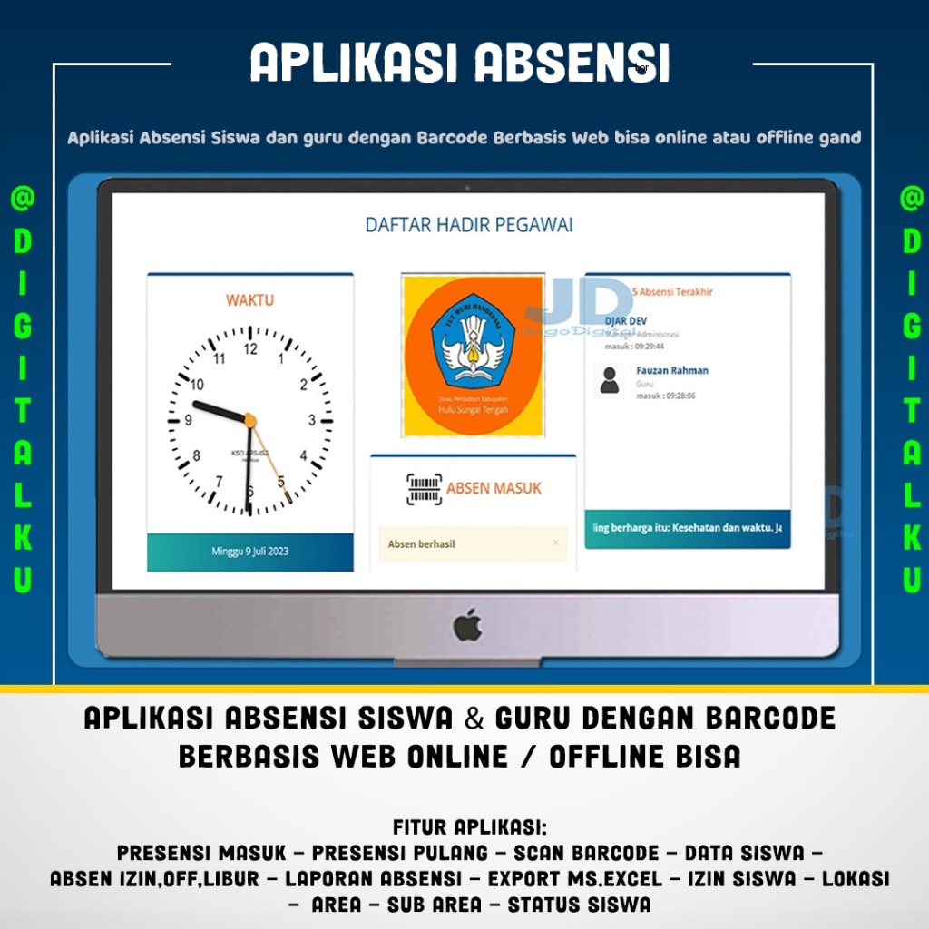 Aplikasi Absensi Siswa dan guru dengan Barcode Berbasis Web bisa online atau offline gand