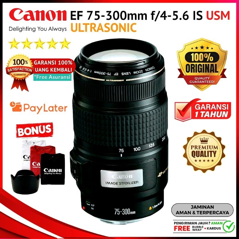 Lensa Tele Canon EF 75-300mm f/4-5.6 IS USM ULTRASONIC for Canon DSLR APSC & Full Frame - Free Bonus