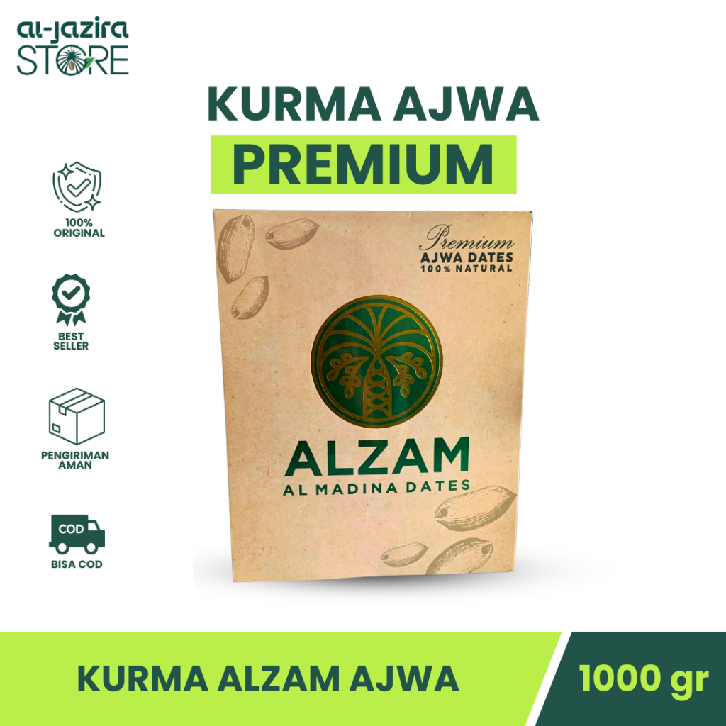 

Kurma Ajwa Nabi Super 1 Kg ALZAM Al Madina Premium Asli Madinah Original 100% Manis Lezat & Halal