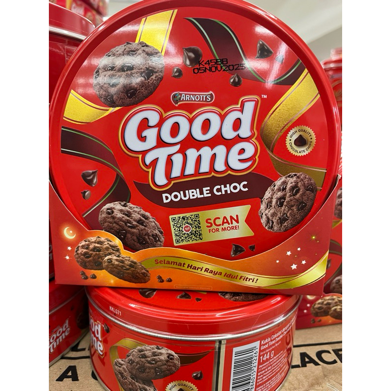 

Good Time Double Choc Chocolate coklst chip kaleng 144 Gr