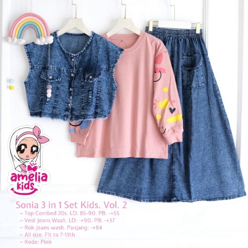 SONIA 3IN1 SET ANAK PEREMPUAN ORI AMELIA