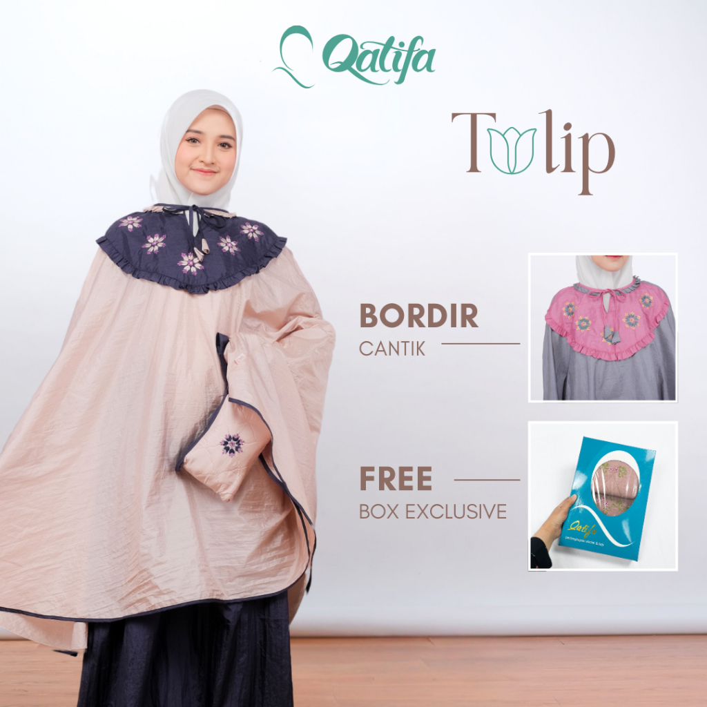 Mukena Travel Parasut Tulip Premium Motif Ponco Travelling Terusan Jumbo Tulip by Rumah Qatifa