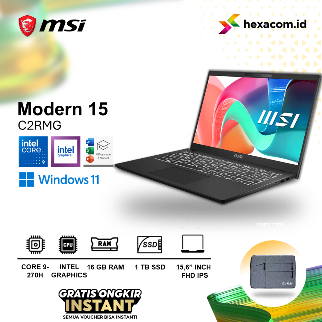 Laptop MSI Modern 15 Core 9-270H 16GB 1TB SSD 15.6" FHD IPS