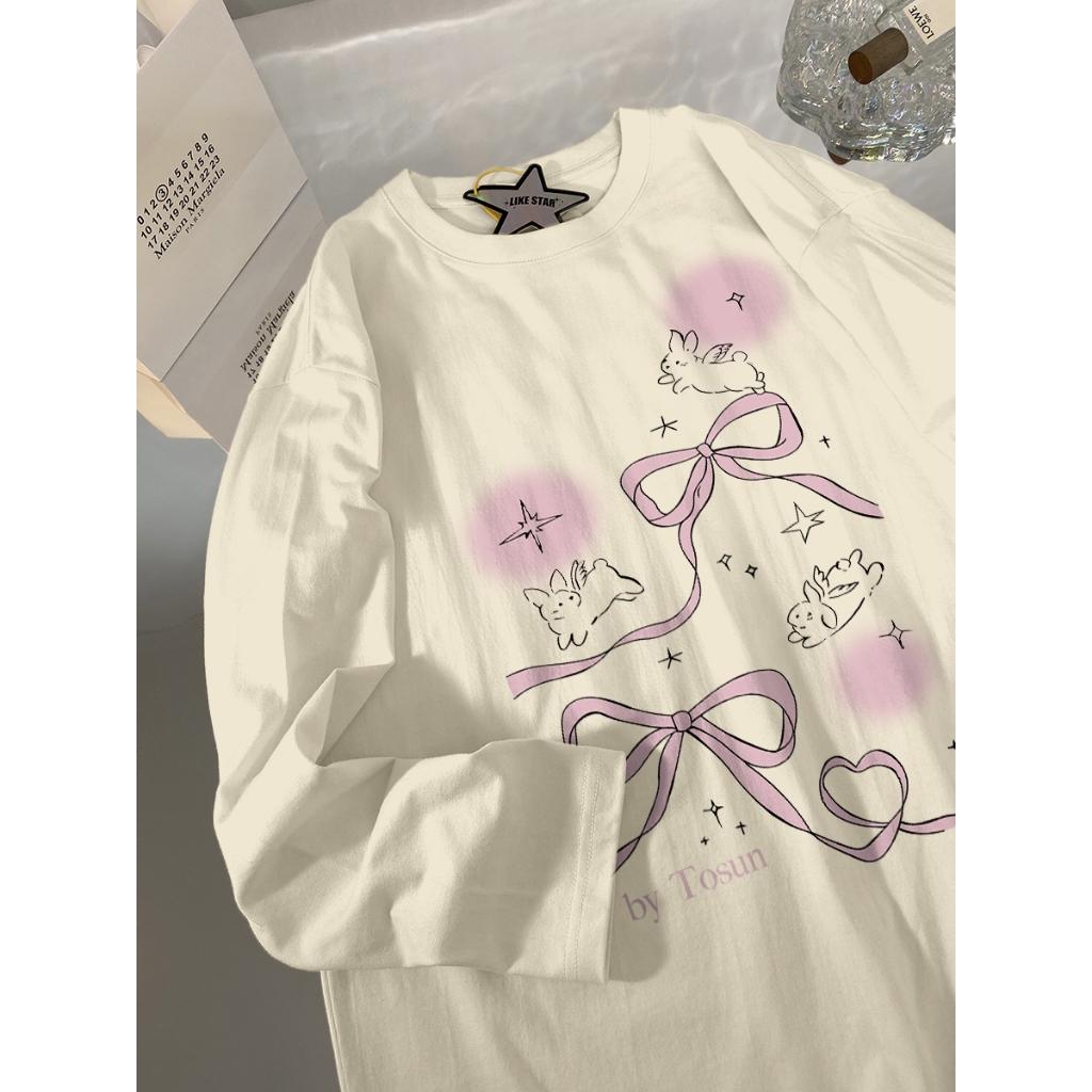 Sezo Kaos Lengan Panjang Wanita Kekinian Korean Style Kaos Lengan Panjang Motif Kupu-Kupu Tshirt Baj