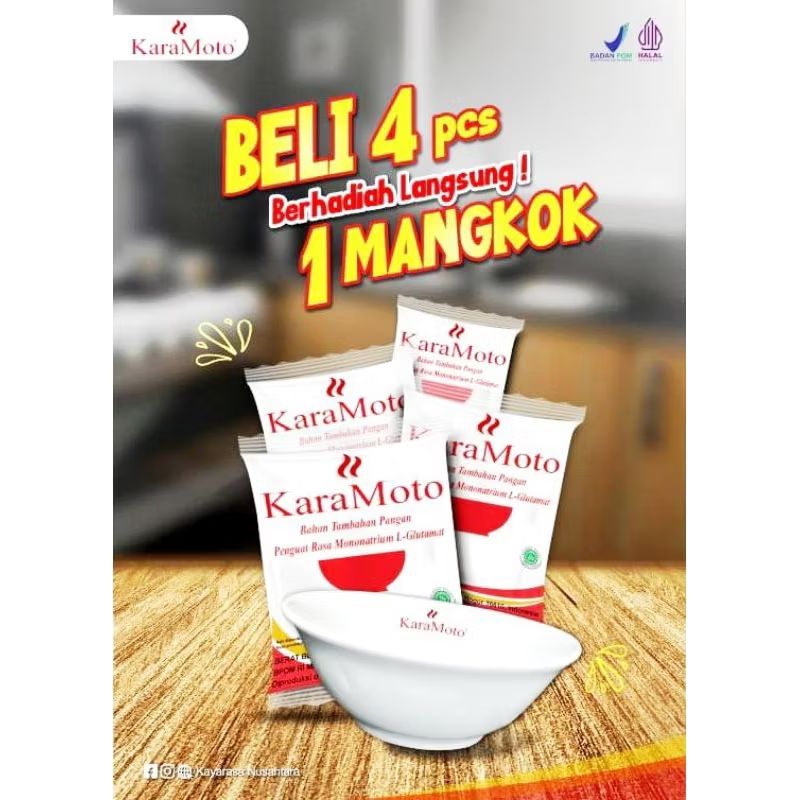 

Penguat Rasa (Micin) Kara Moto 250 gr Paket 4 pcs gratis 1 Mangkok
